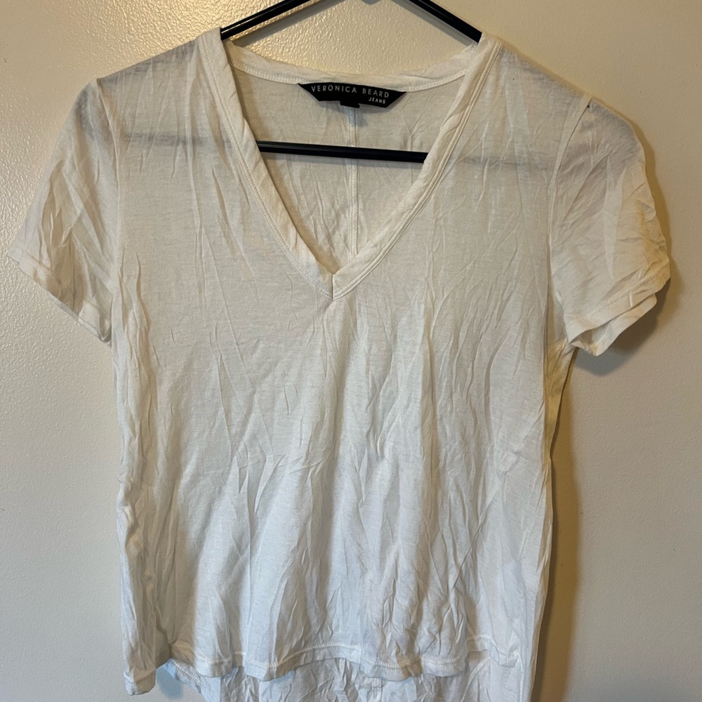 Veronica Beard Classic White V-Neck Tee